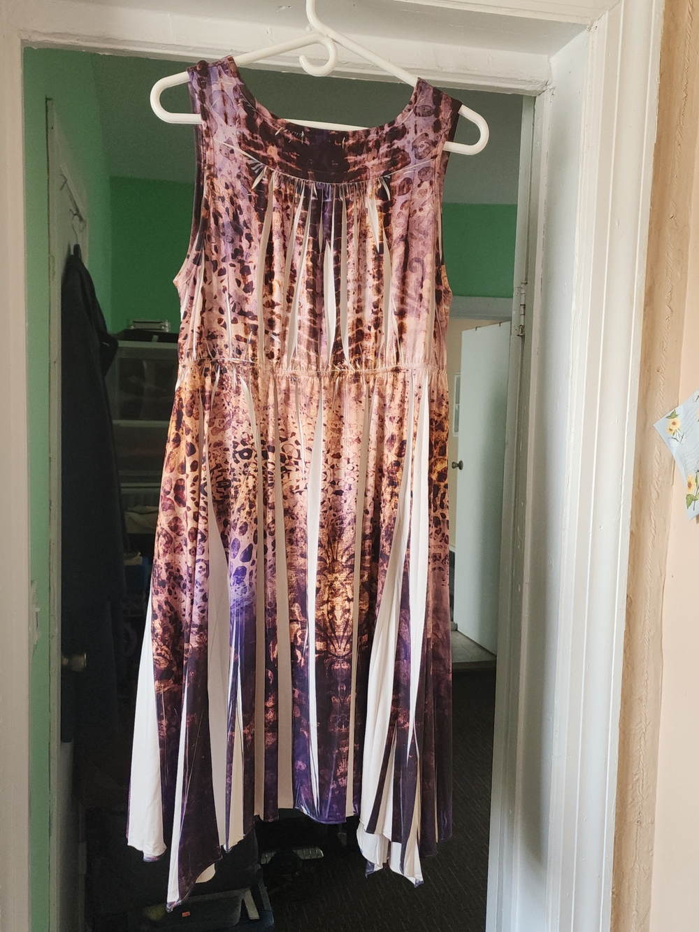 ONE WORLD Sleeveless A-Line Dress in Purple and Cream